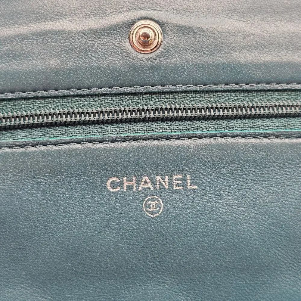 Chanel Wallet on Chain WOC Classic Quilted Lambskin Leather Turquoise Blue